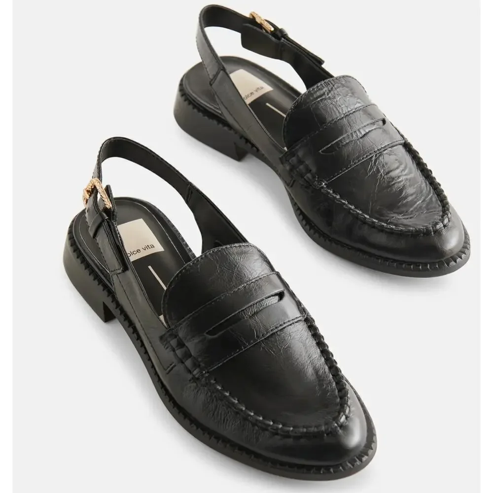 Dolce Vita Women's Black Hardi Midnight Crinkle Patent Loafer Size 10